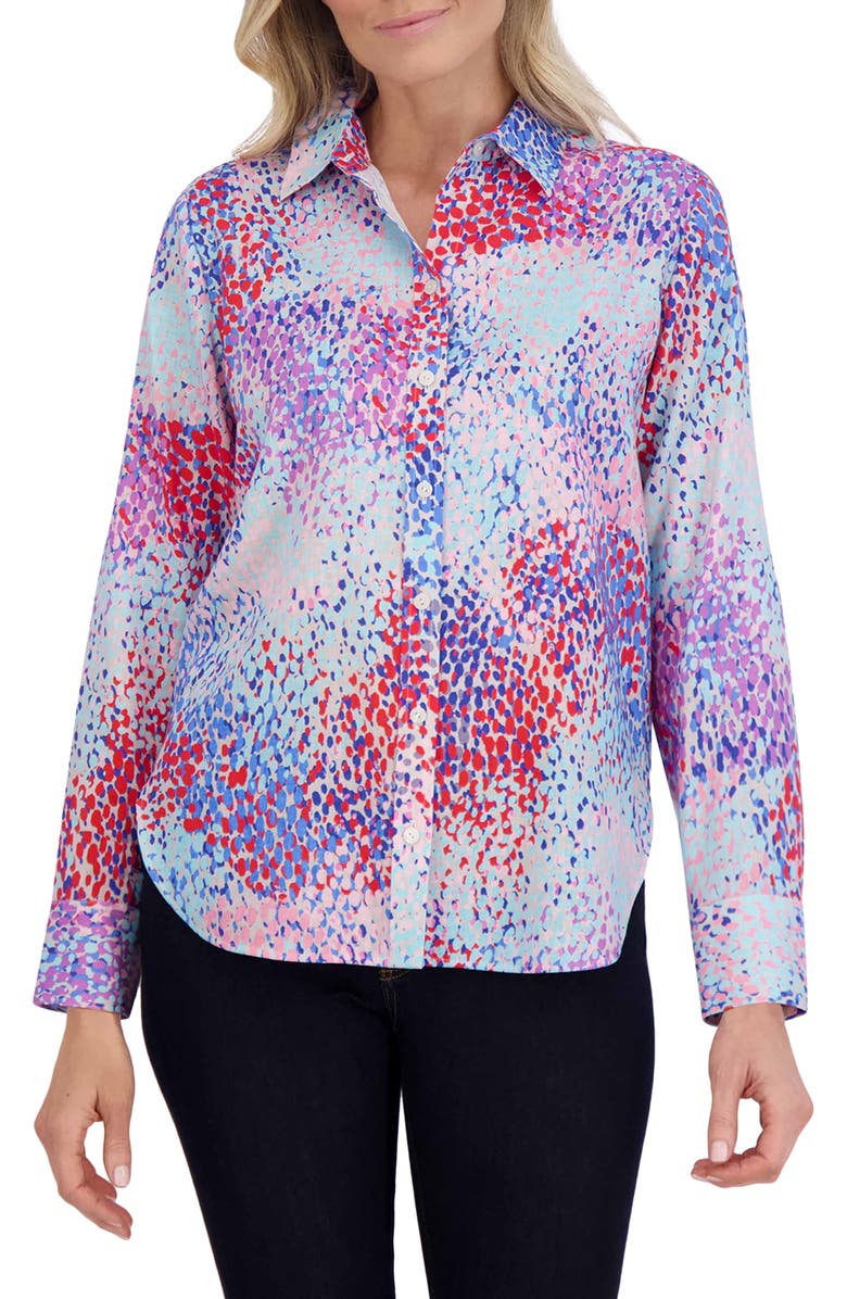 Foxcroft Meghan Multicolor Cotton Button-Up Shirt, Main, color, Blue Multi