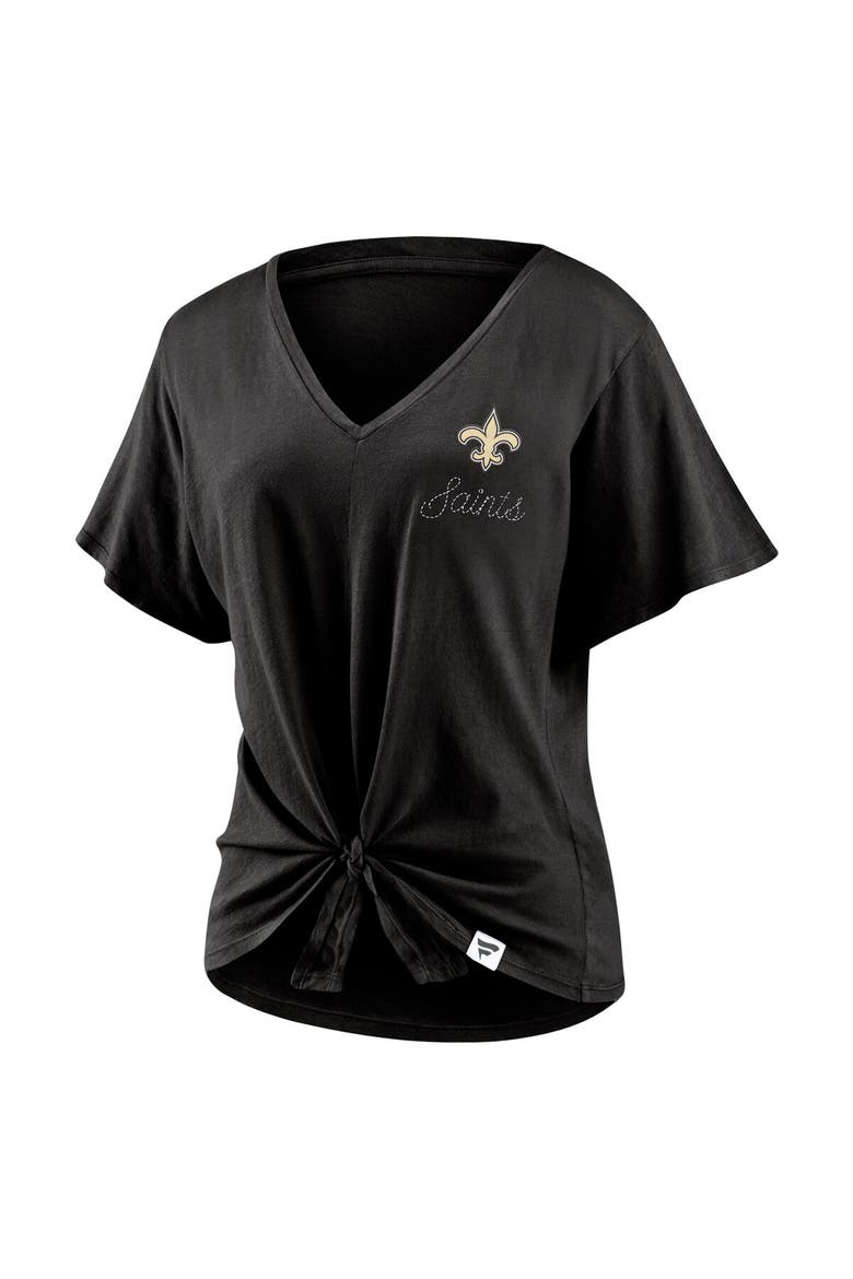 Women's Fanatics Branded Black New Orleans Saints Sport Resort Tie Front V-Neck T-Shirt, Alternate, color, BLACK