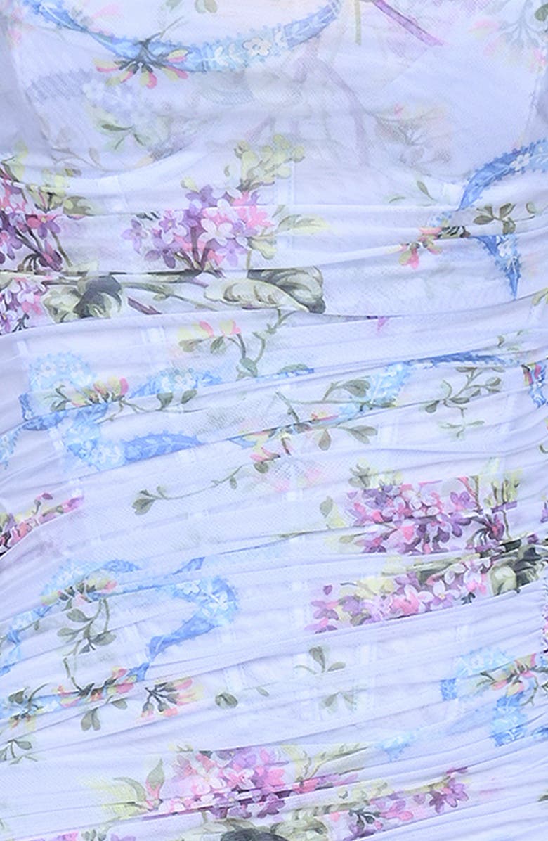 HOUSE OF CB Lini Corset Chiffon Gown, Alternate, color, Blue Floral Print