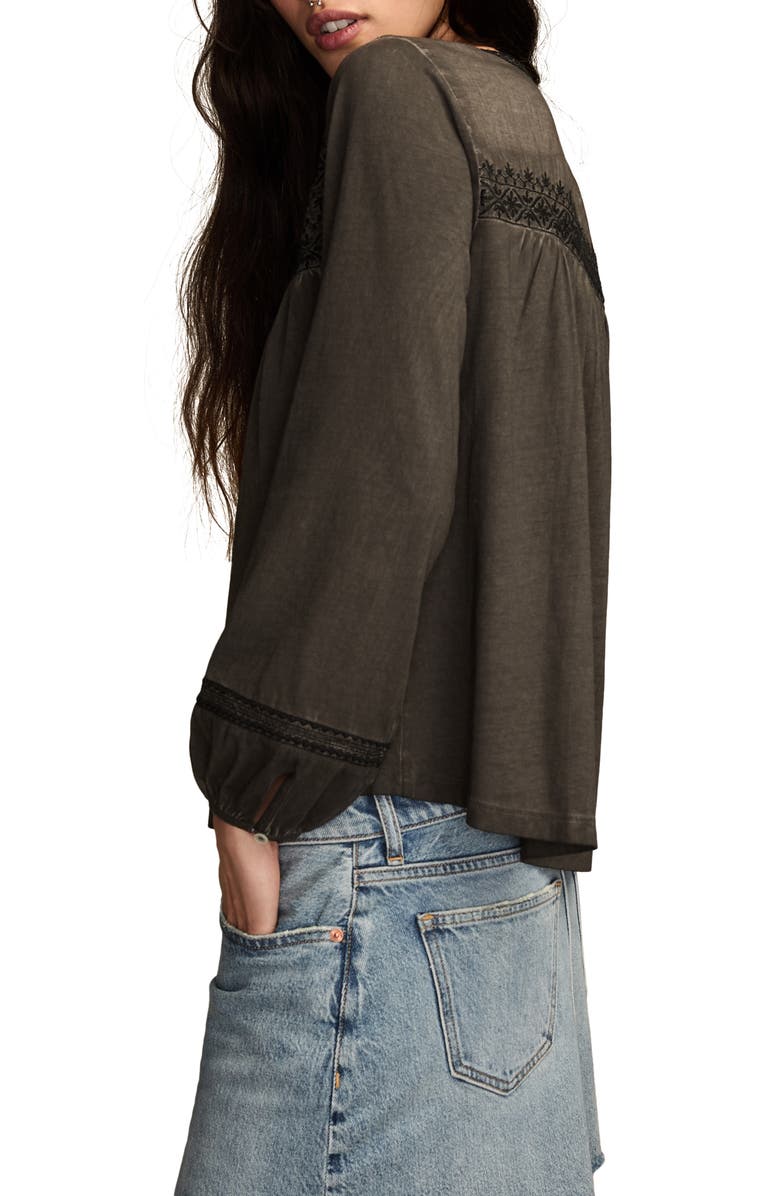 Lucky Brand Embroidered Cotton Peasant Top, Alternate, color, Raven