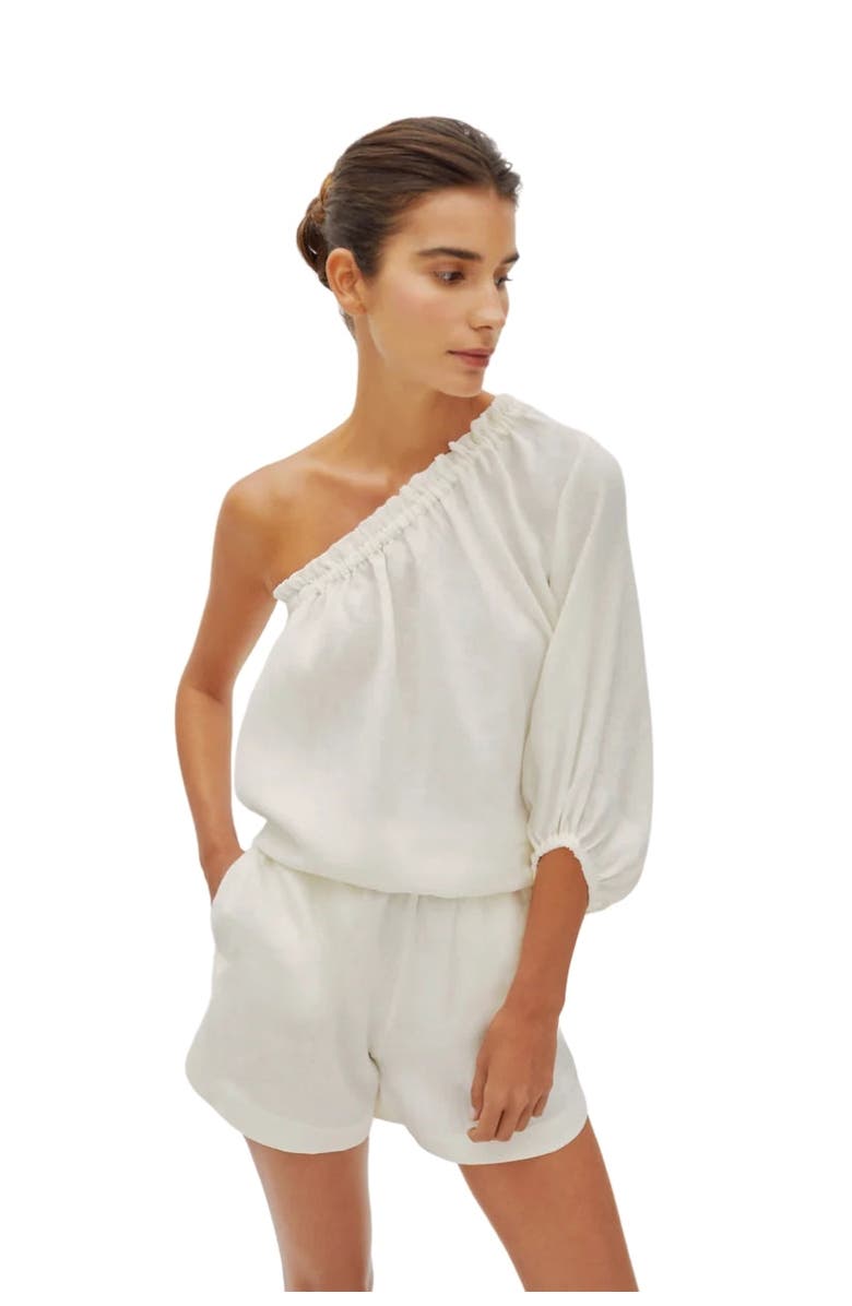 Labeca London Capri Linen One Sleeve Top, Main, color, Ecru