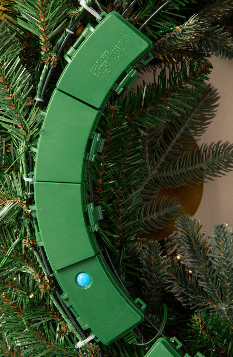 Balsam Hill Magnolia Gilded Leaf Pre Lit Artificial Wreath, Alternate, color, 