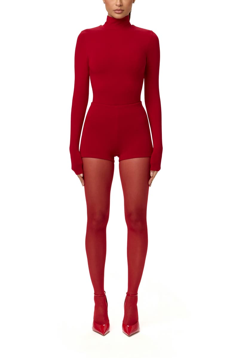 Naked Wardrobe Butter Turtleneck Long Sleeve Bodysuit, Alternate, color, Ruby Red
