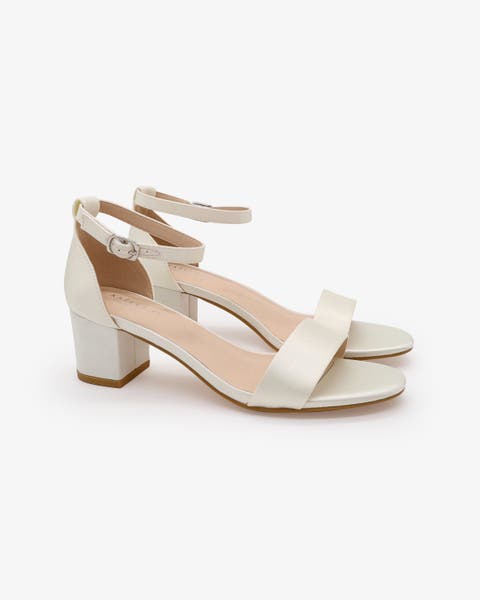 Naomi Satin Block Heel Wedding Sandals with Ankle Strap