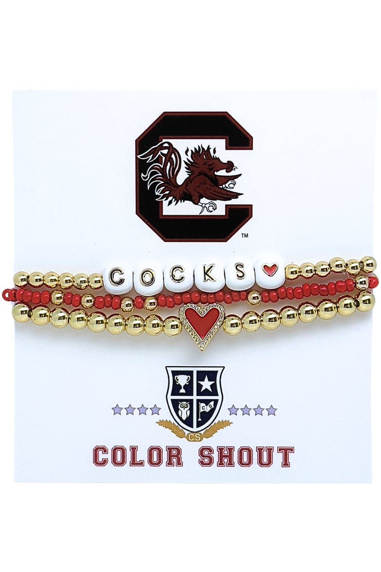 South Carolina Love My College Bracelet Stack, Main, color, Yellow Gold