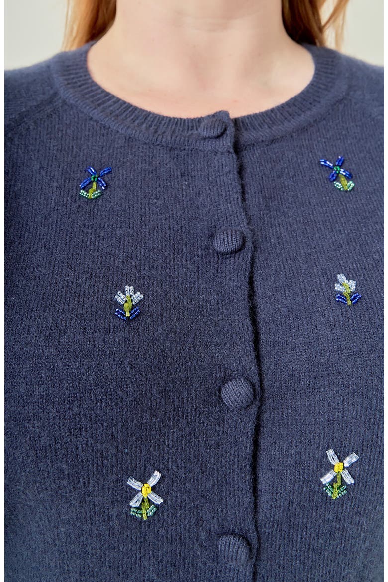 Beaded Floral Cardigan, Alternate, color, NAVY