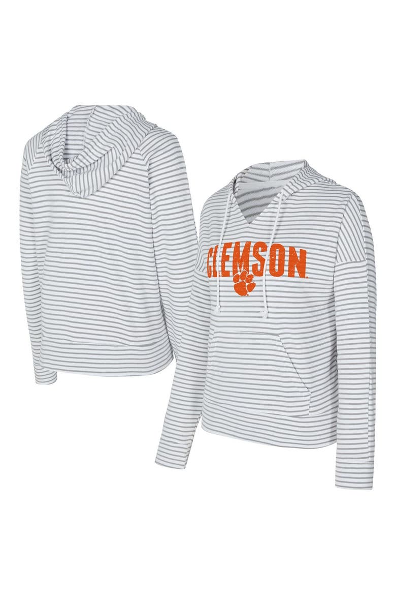 Men's Concepts Sport  White/Gray Clemson Tigers French Terry Striped V-Neck Pullover Hoodie, Main, color, White
