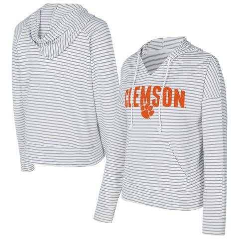 Men's Concepts Sport  White/Gray Clemson Tigers French Terry Striped V-Neck Pullover Hoodie