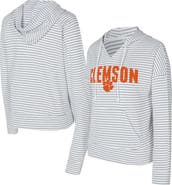 CONCEPTS SPORT Men's Concepts Sport White/Gray Clemson Tigers French Terry Striped V-Neck Pullover Hoodie
