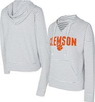 CONCEPTS SPORT Men's Concepts Sport White/Gray Clemson Tigers French Terry Striped V-Neck Pullover Hoodie