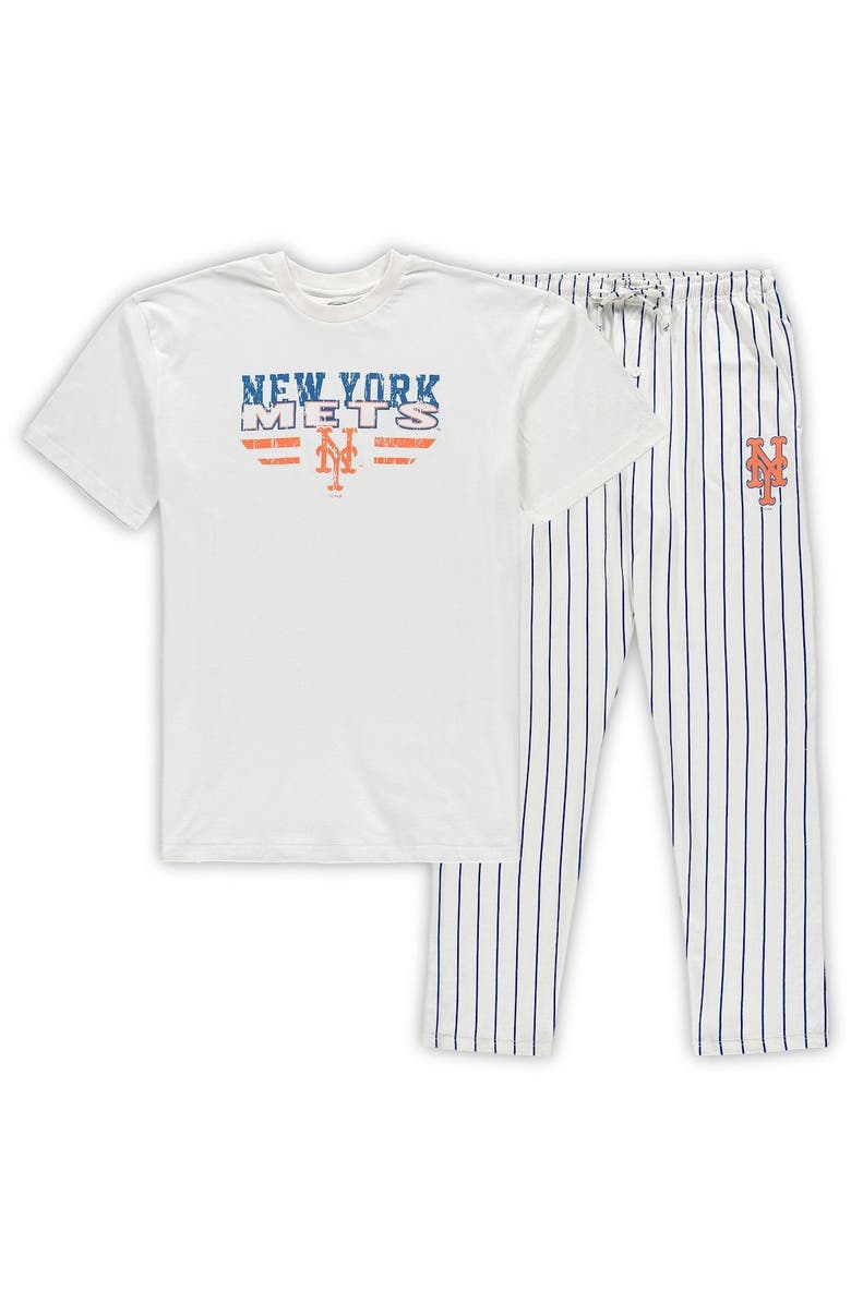CONCEPTS SPORT Men's Concepts Sport White/Royal New York Mets Big & Tall Pinstripe Sleep Set, Alternate, color, White