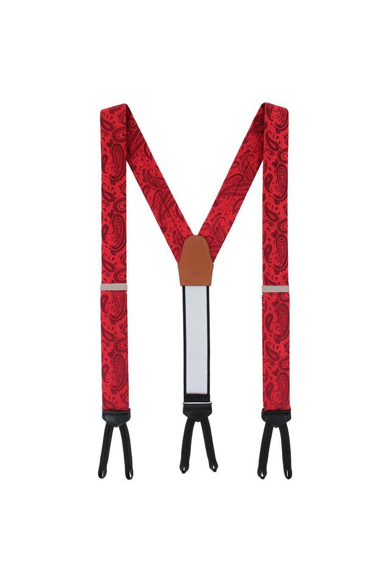 Banbury Tone on Tone Paisley Silk Suspenders (Braces) and Bow Tie Set, Alternate, color, Red