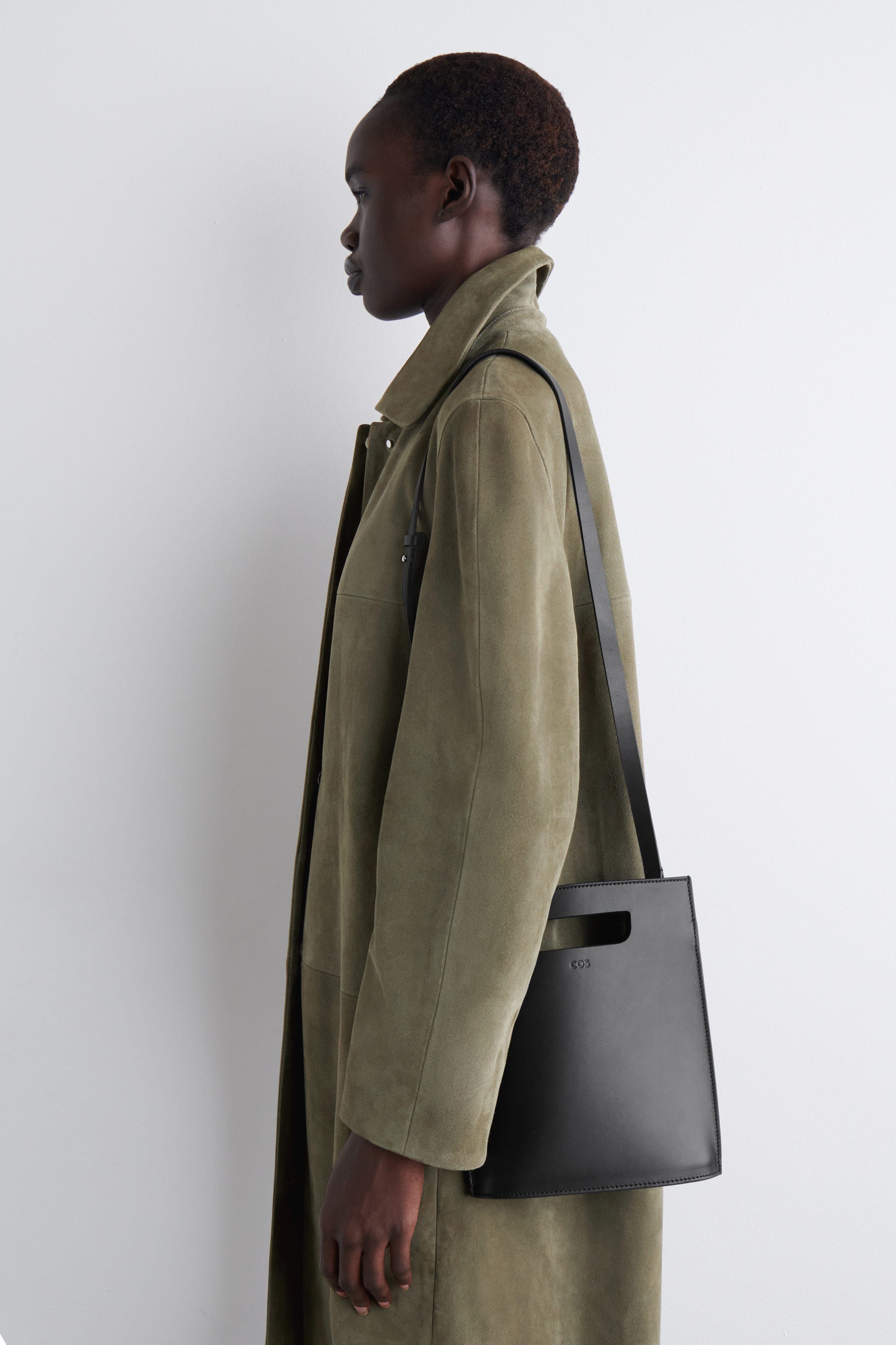 COS Folio Mini Bag - Leather, Main, color, Black