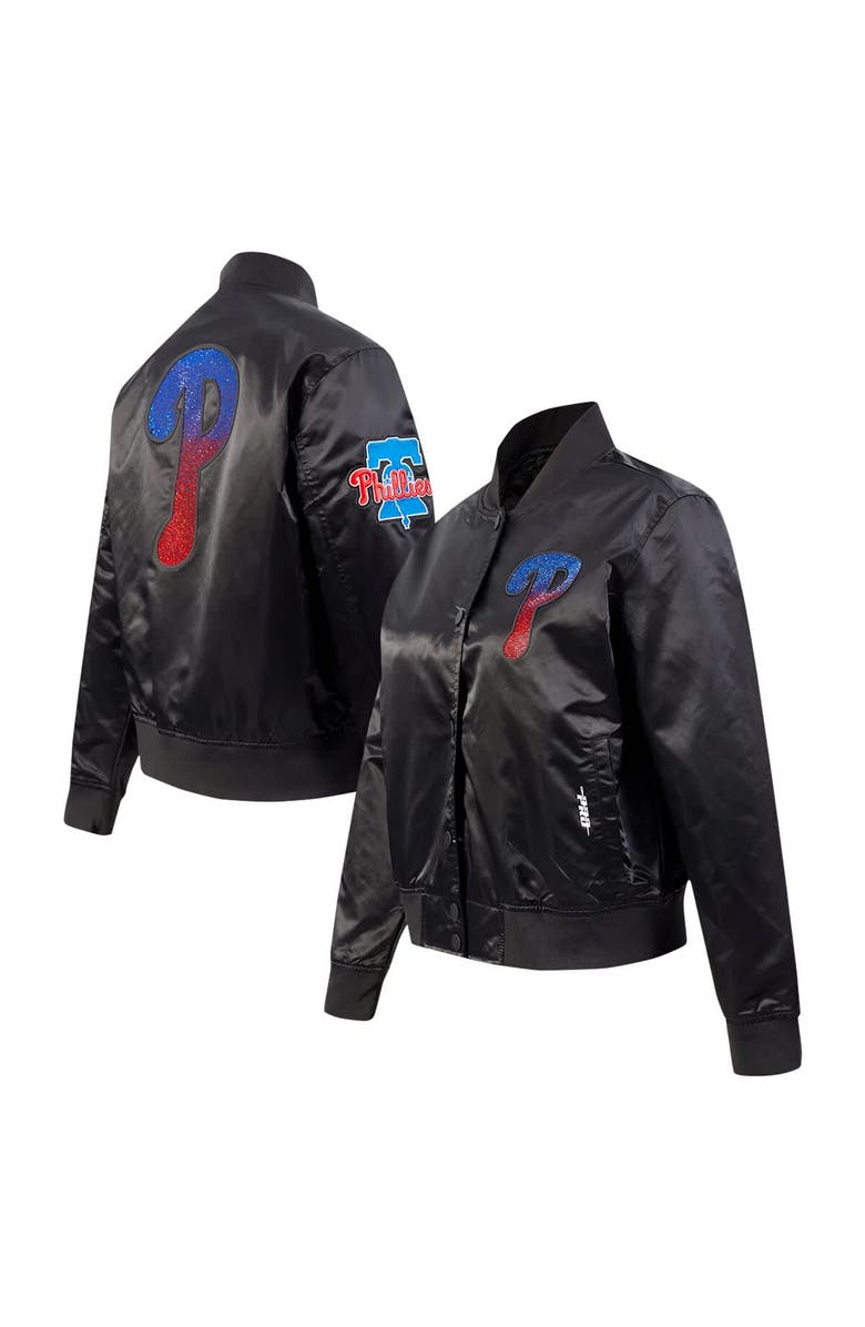PRO STANDARD Women's Pro Standard Black Philadelphia Phillies Rhinestone Satin Full-Snap Jacket, Alternate, color, 