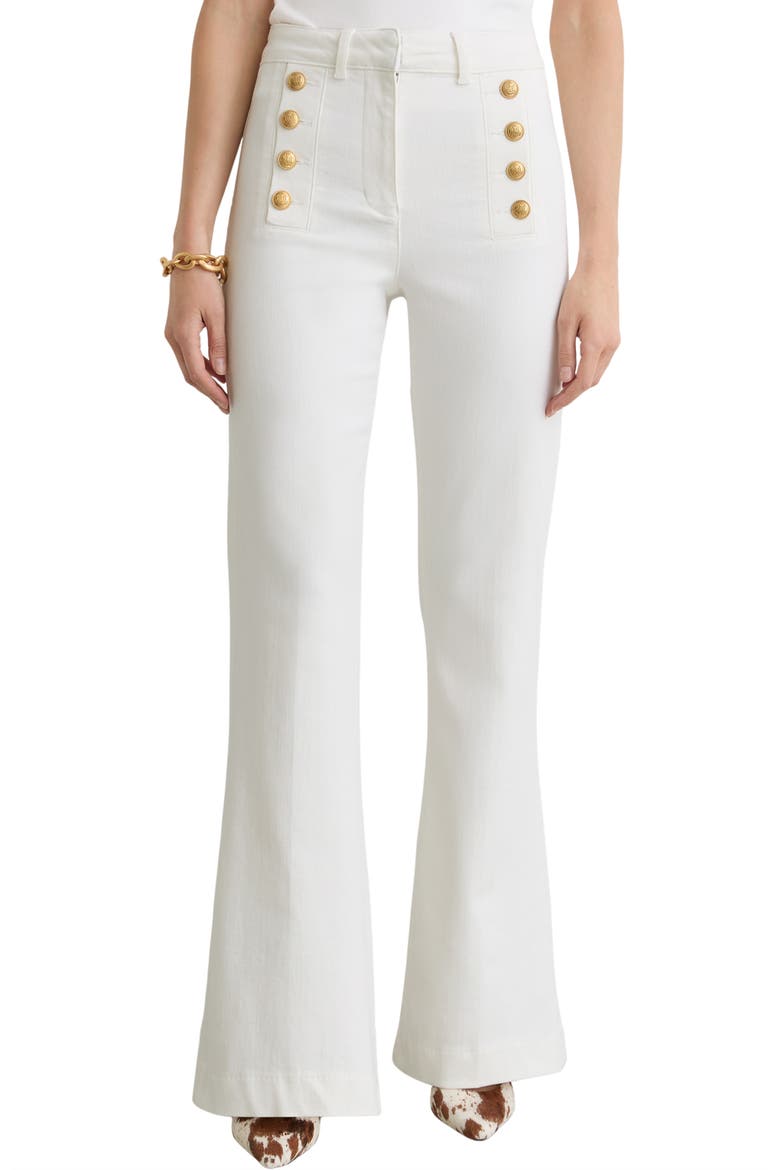 Athena Sailor High Cut Leather Pants, Main, color, WHITE
