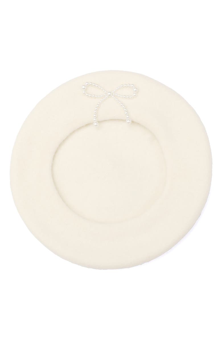 Kate Spade New York Faux Pearl Bow Beret, Main, color, Cream