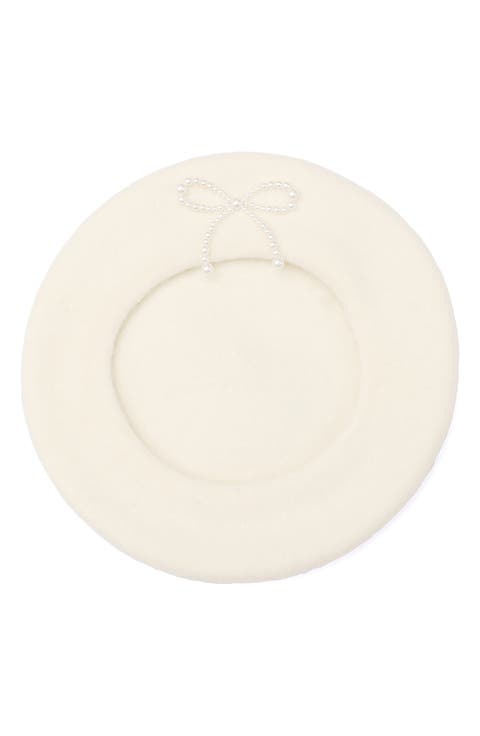 Faux Pearl Bow Beret