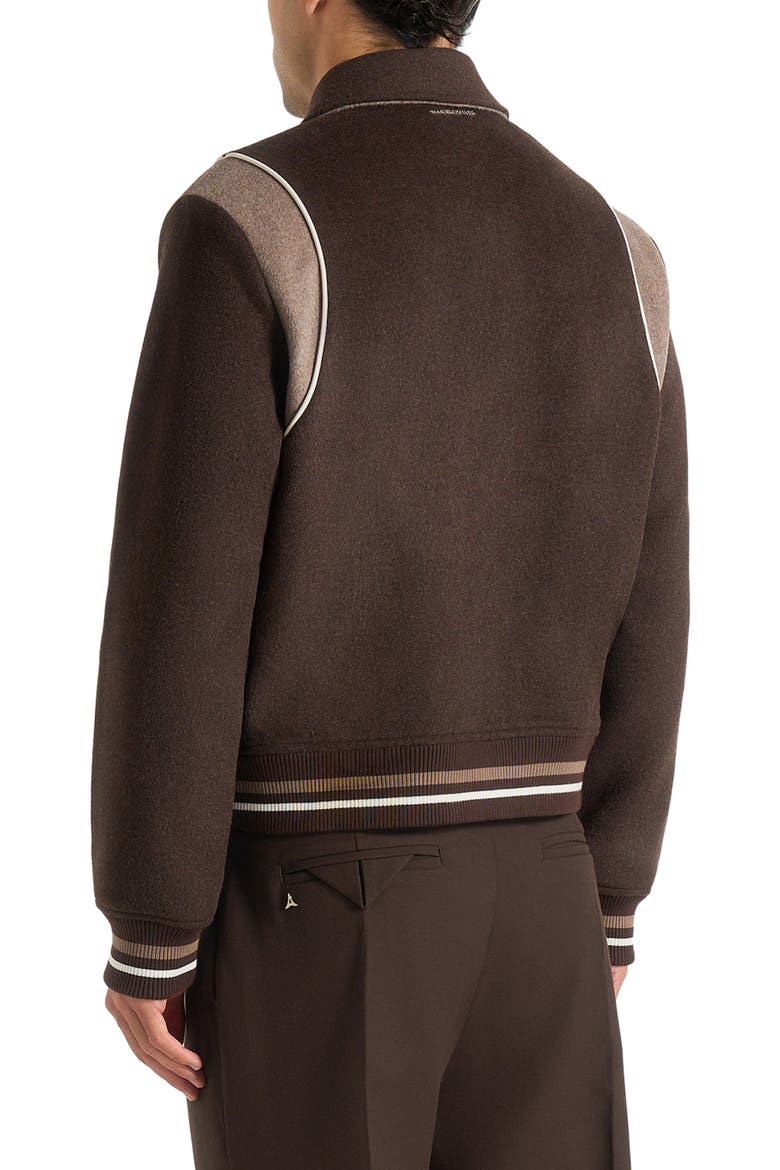 Nico Contrast Wool Varsity Jacket, Alternate, color, Brown