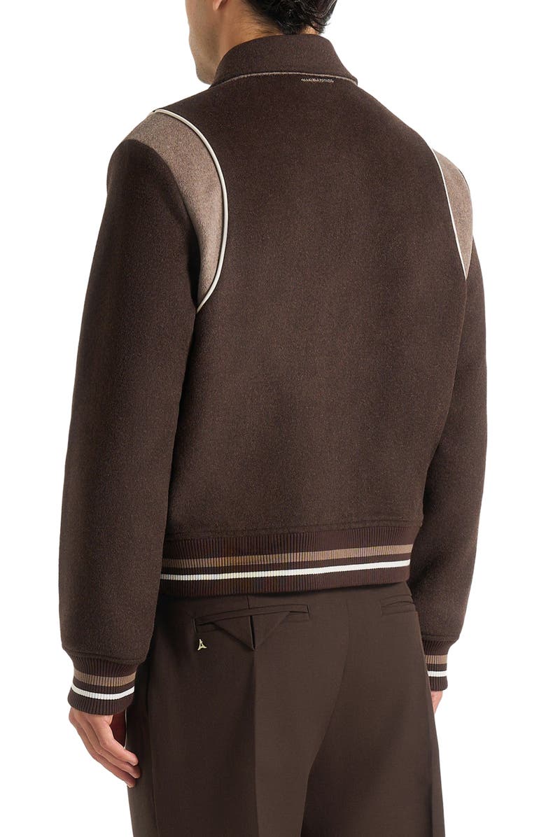 Manière De Voir Nico Contrast Wool Varsity Jacket, Alternate, color, Brown