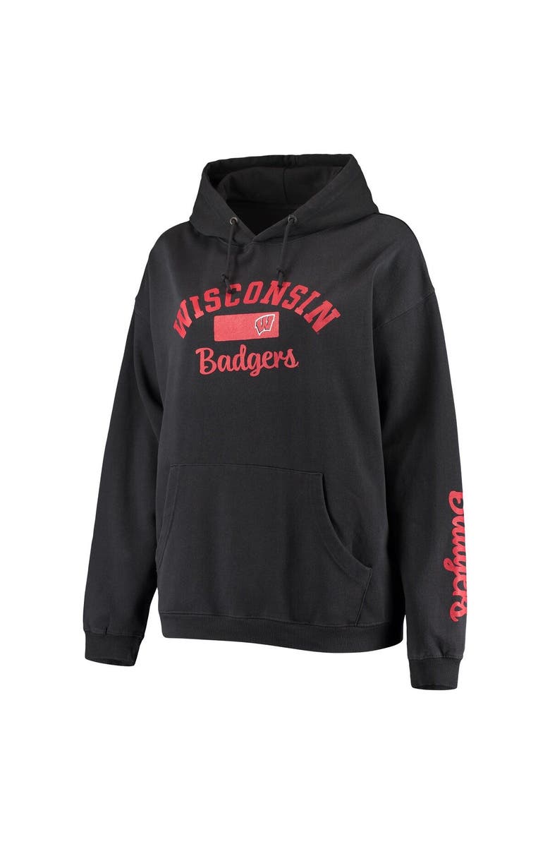 PRESSBOX Women's Pressbox Black Wisconsin Badgers Rock n Roll Super Oversized Pullover Hoodie, Alternate, color,