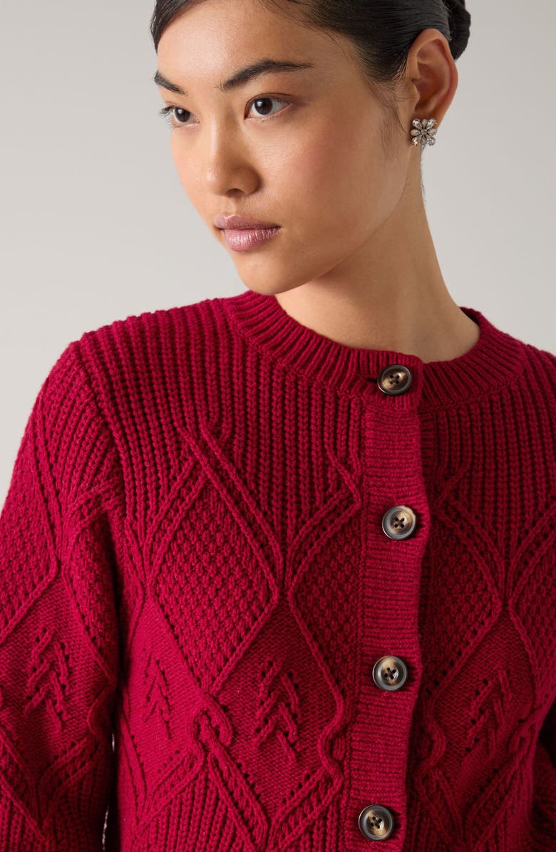 LK Bennett Orla Pointelle Cardigan, Alternate, color, Red