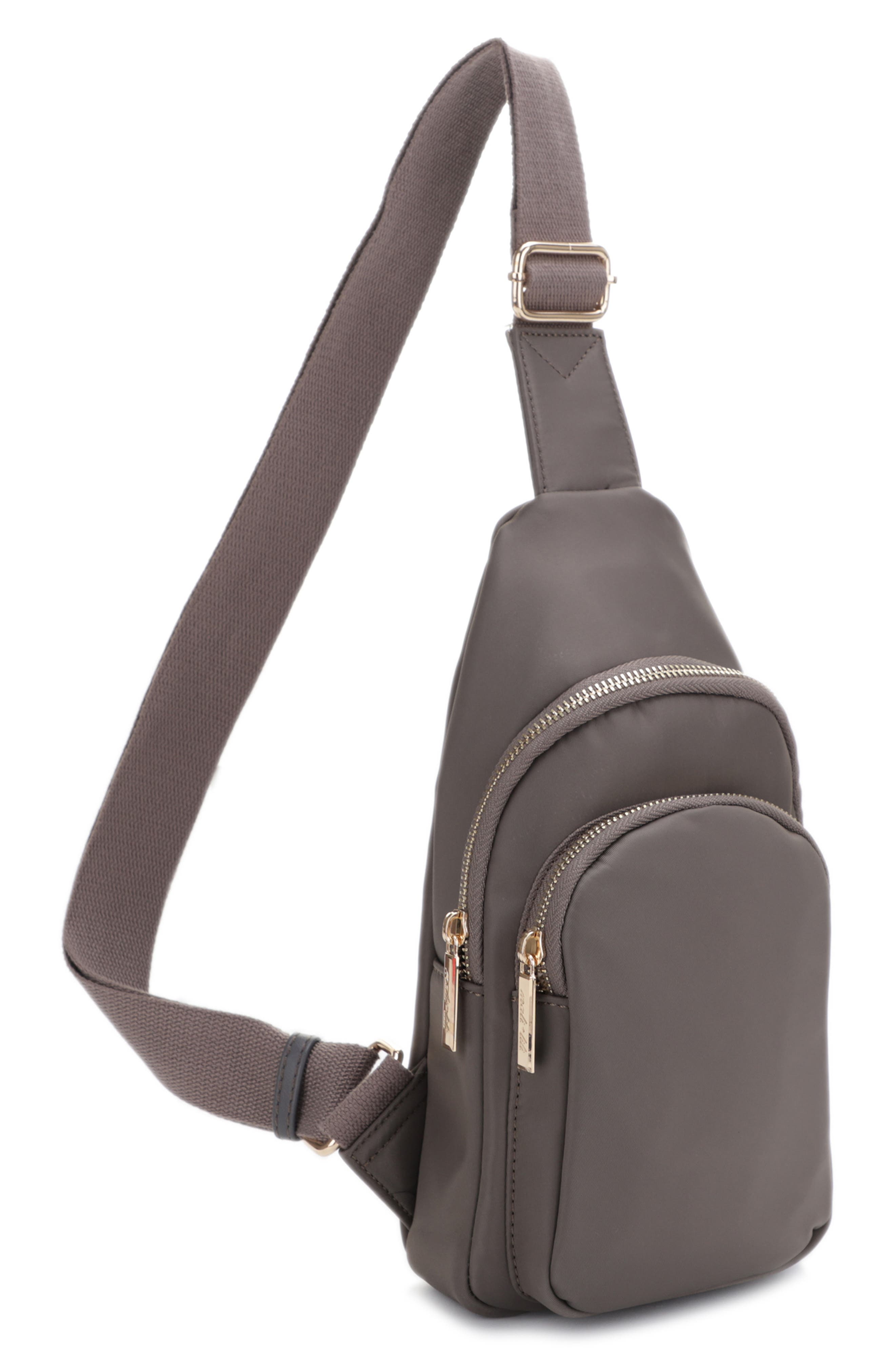 Logan Nylon & Vegan Leather Sling Bag, Alternate, color, MUSHROOM