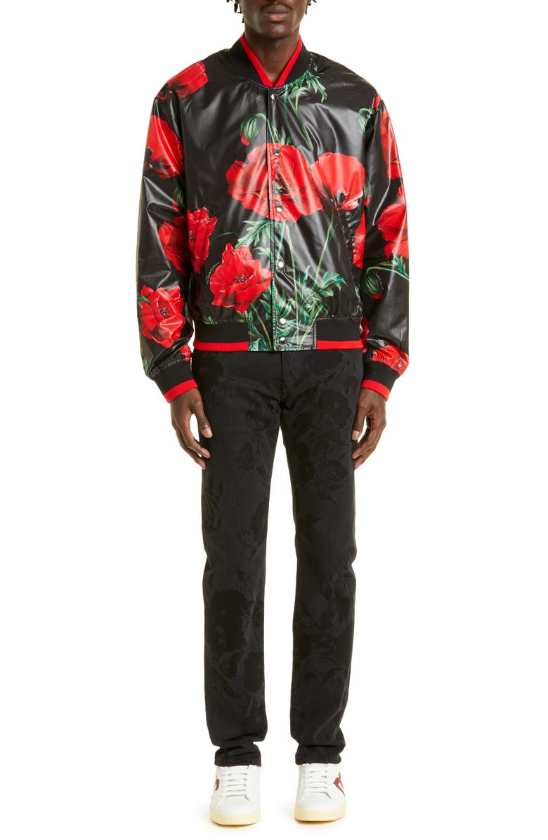 Dolce&Gabbana Men's Floral Faux Leather Bomber Jacket, Alternate, color, 
