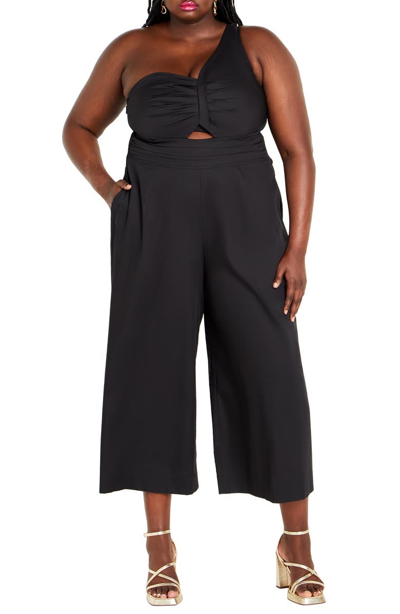 City Chic Rebecca One-Shoulder Crop Jumpsuit, Main, color, 