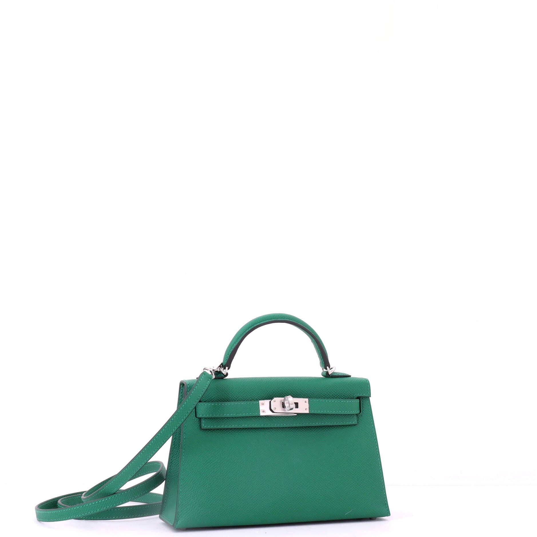 Pre-Owned Hermes Kelly Mini II Bag Green Epsom with Palladium Hardware 20, Alternate, color, Vert Vertigo