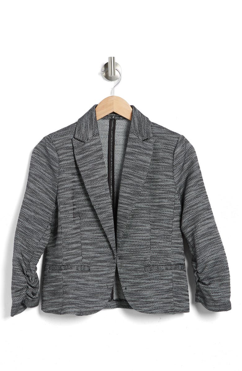 Amanda & Chelsea Ruched Sleeve Jacquard Blazer, Alternate, color, Black/ White