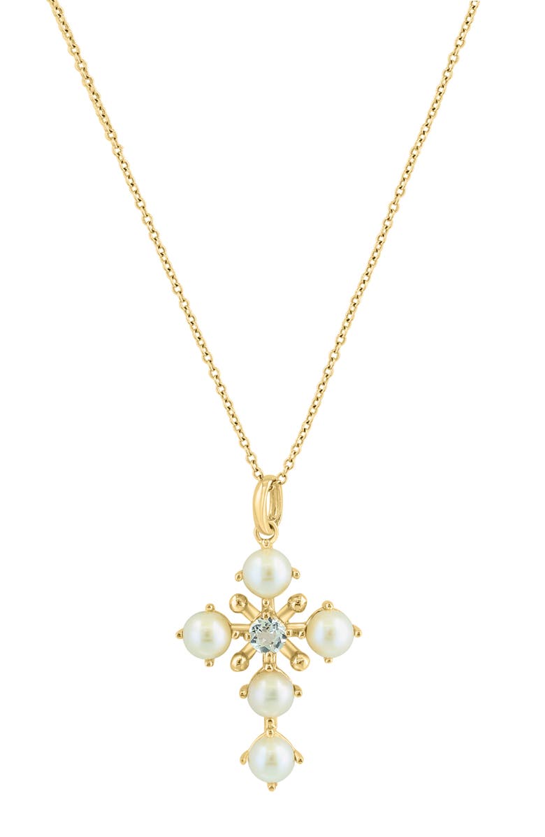 EFFY 14K Yellow Gold 4–5mm Freshwater Pearl & White Topaz Cross Pendant Necklace, Alternate, color,
