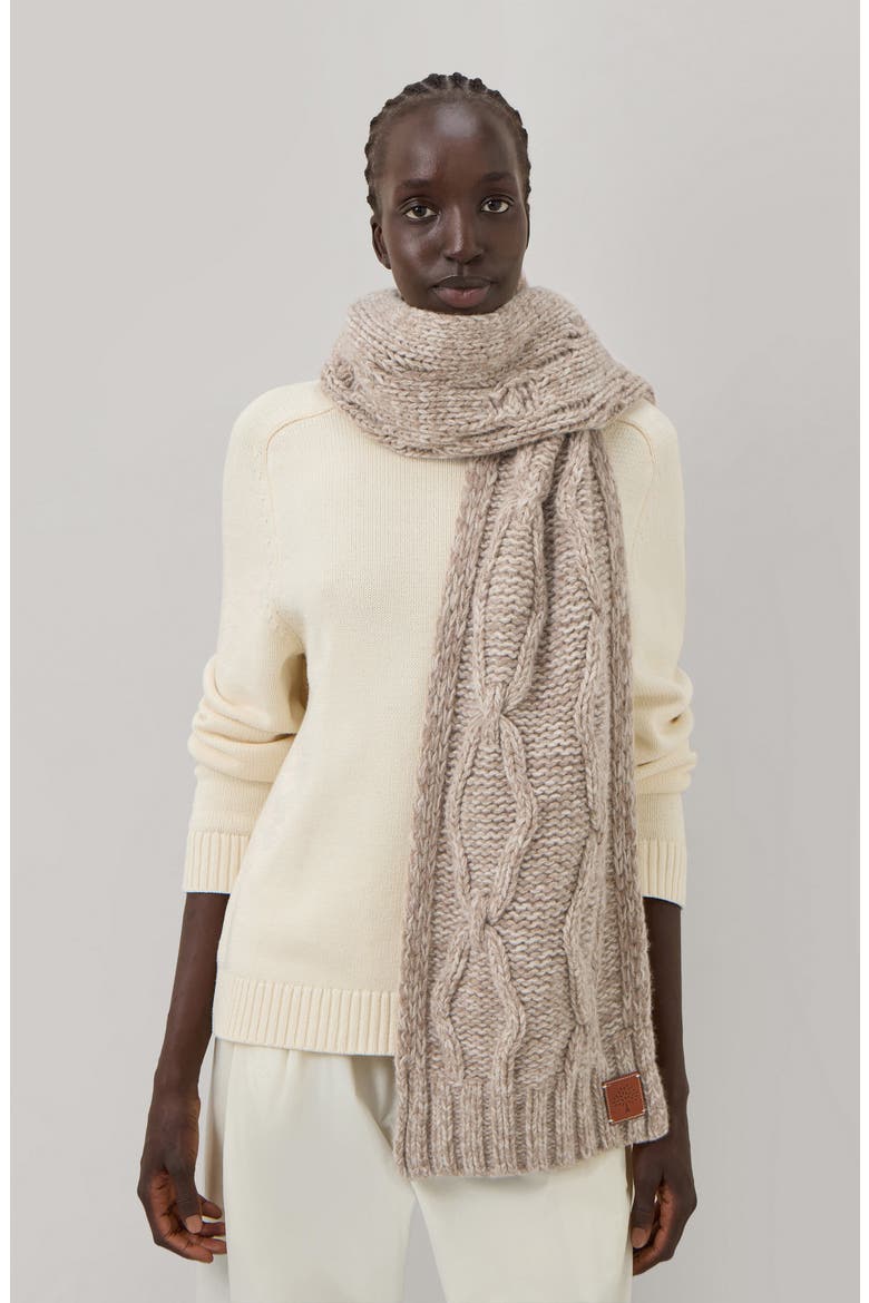 Pimlico Cable Knit Lambswool Scarf, Alternate, color, EGGSHELL/ MAPLE