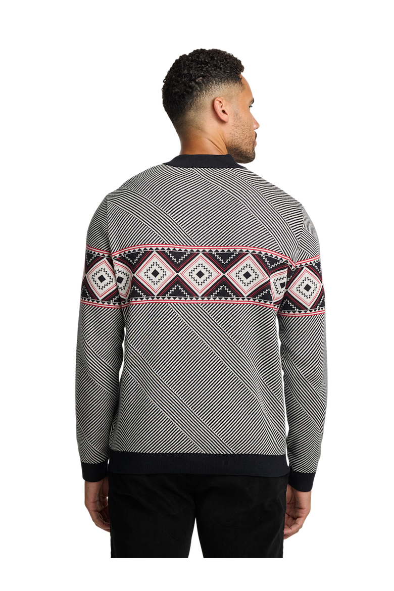 Cotton 4-button Mock Neck Sweater, Alternate, color, Black/Red
