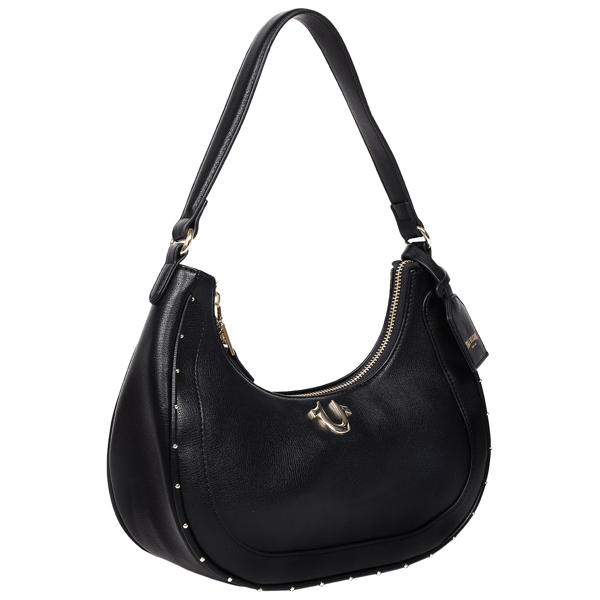 True Religion Zip Top Crescent Hobo Bag, Alternate, color, Black