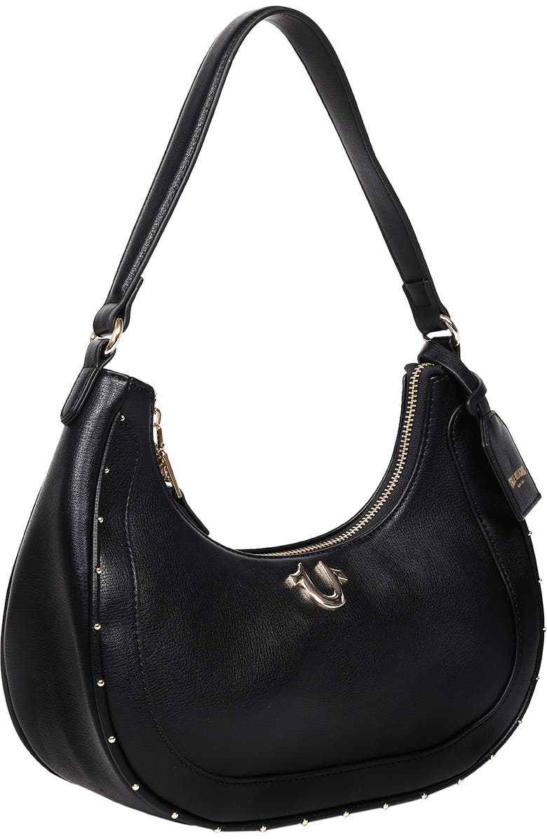 True Religion Zip Top Crescent Hobo Bag, Alternate, color, Black