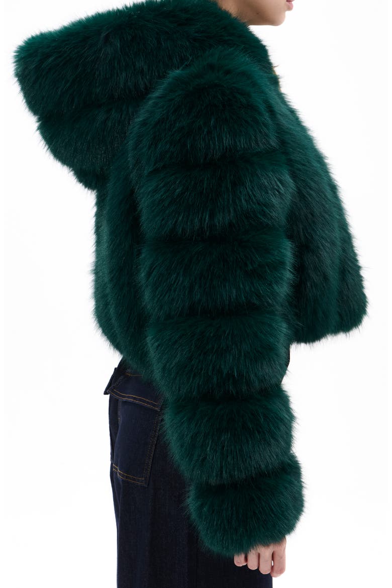 Jolene Faux Fur Hooded Crop Jacket, Alternate, color, EMERALD