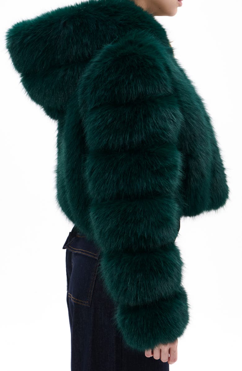 AZALEA WANG Jolene Faux Fur Hooded Crop Jacket, Alternate, color, Emerald