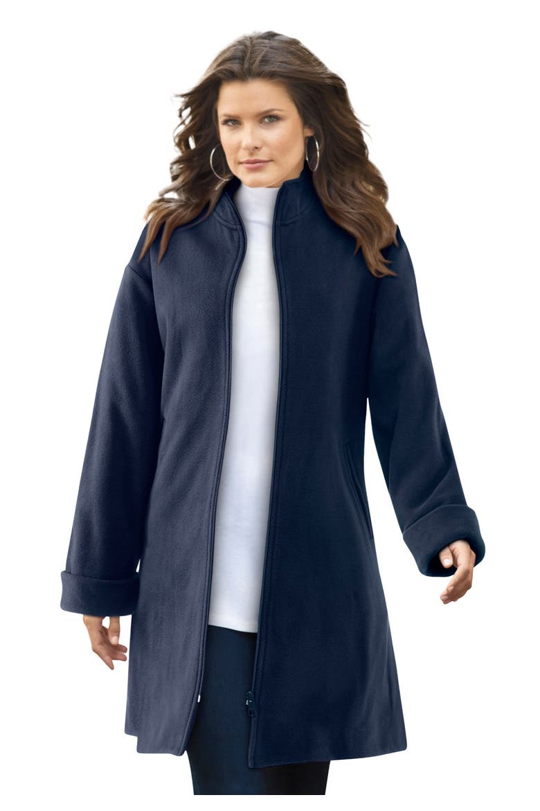 Plus Size Fleece Driving Coat, Main, color, NAVY