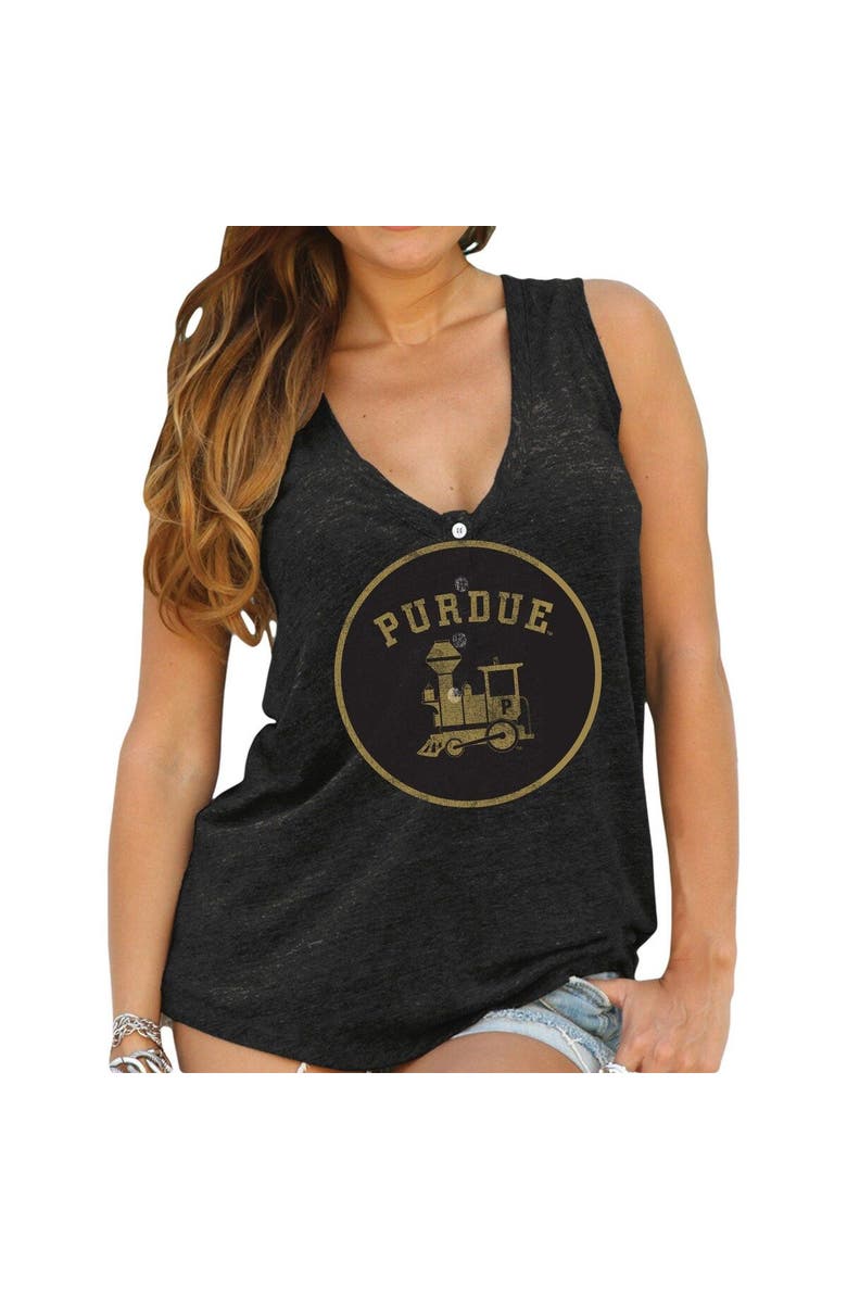 Retro Brand Womens Purdue Boilermakers Original Retro Brand Black Relaxed Henley Tank Top, Main, color, 