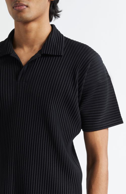 Issey Miyake Homme Plissé Basics Pleated Polo In Black