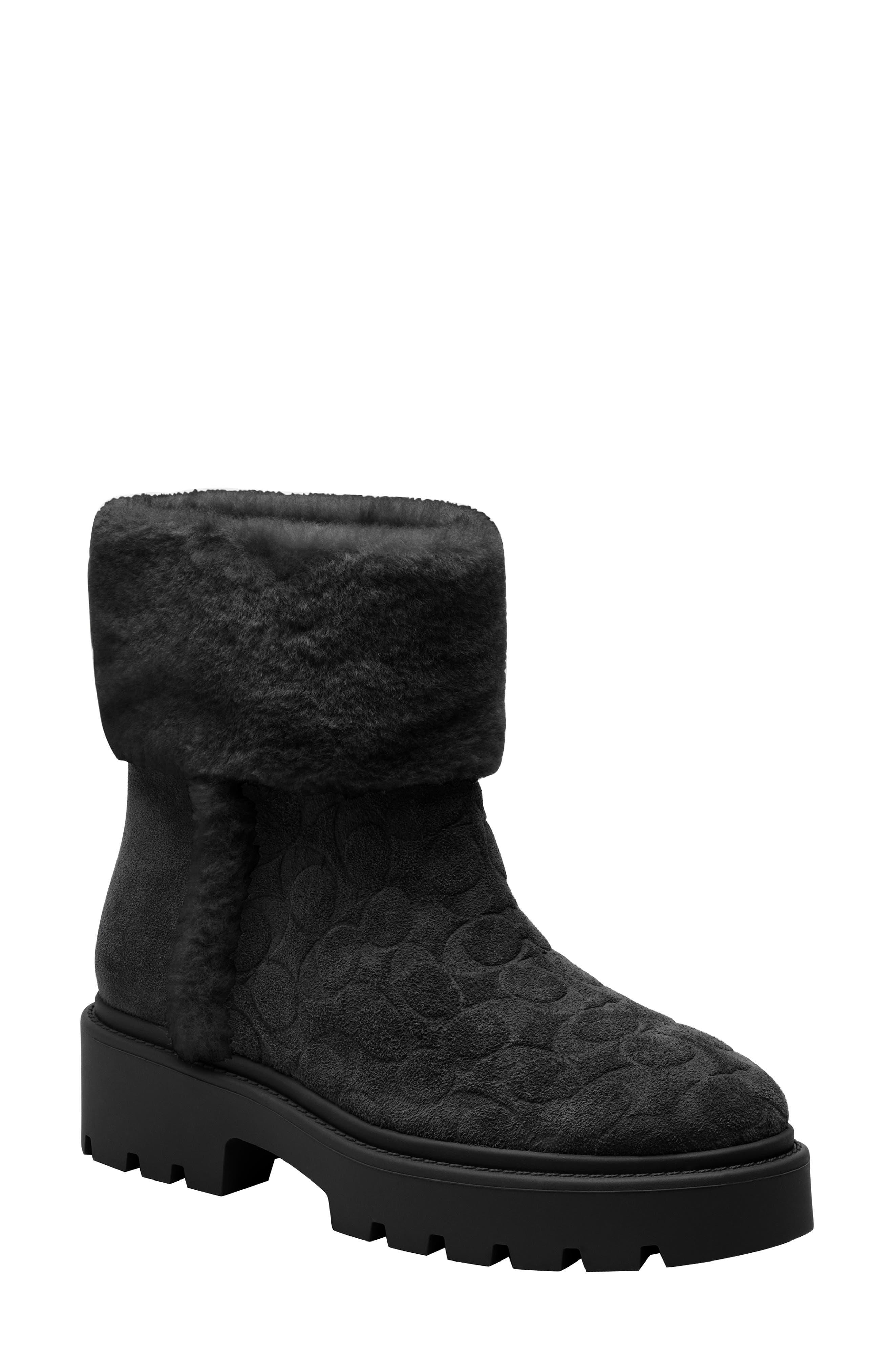 COACH Chunky High-Pile Fleece Boot, Main, color, Black