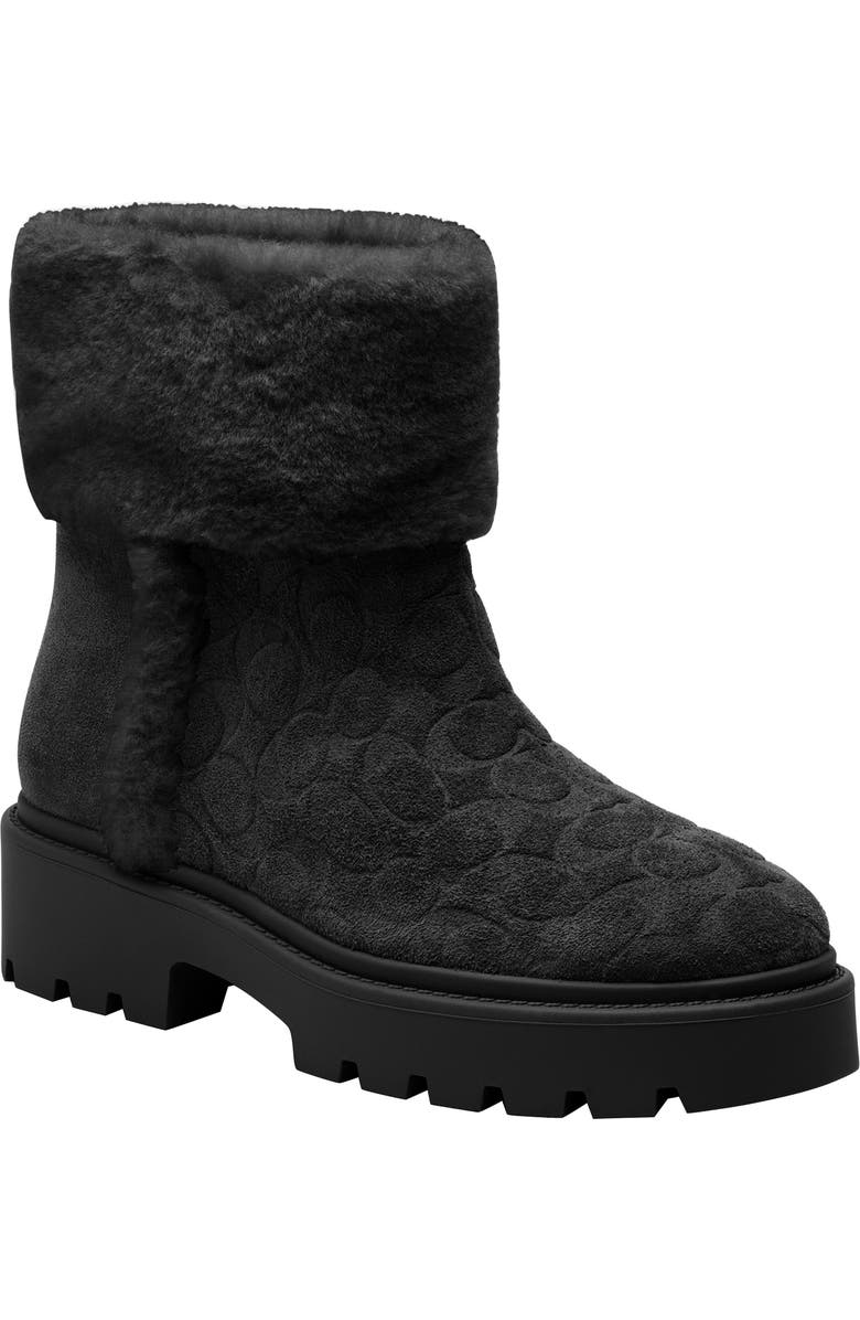 COACH Chunky High-Pile Fleece Boot, Main, color, Black