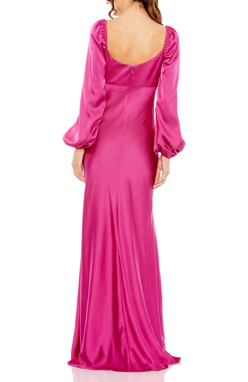 Mac Duggal Sweetheart Neck Long Sleeve Satin Gown In Magenta