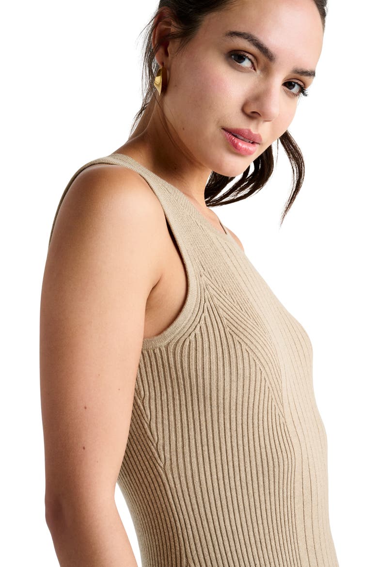 Trina Sleeveless Rib Midi Sweater Dress, Alternate, color, HEATHER CAMEL
