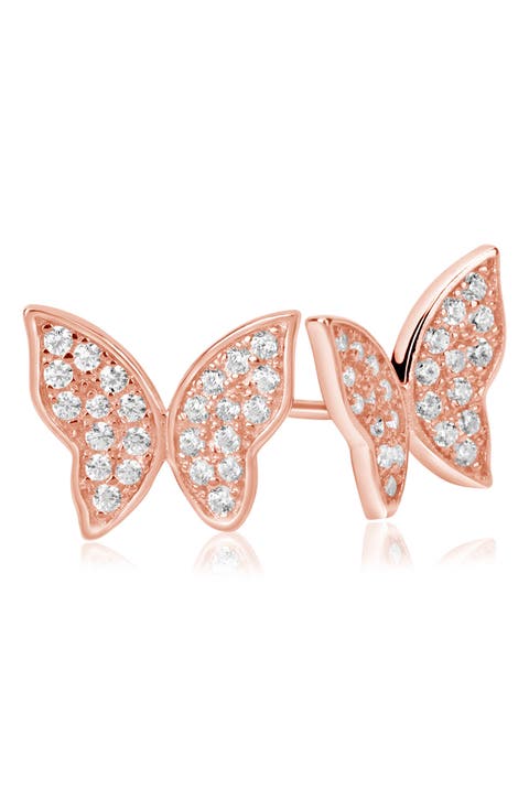 Sterling Silver CZ Butterfly Stud Earrings
