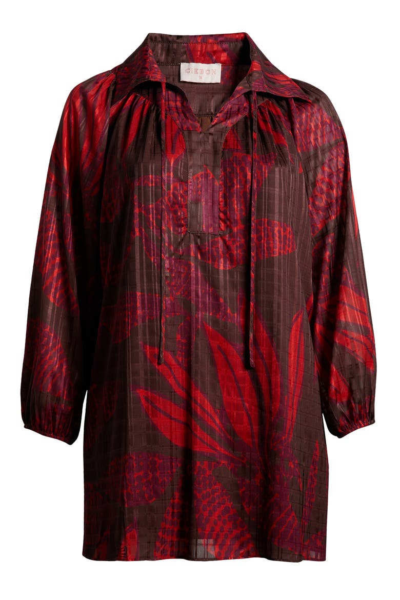 Elisa Long Sleeve Minidress, Alternate, color, COCOA/ RED