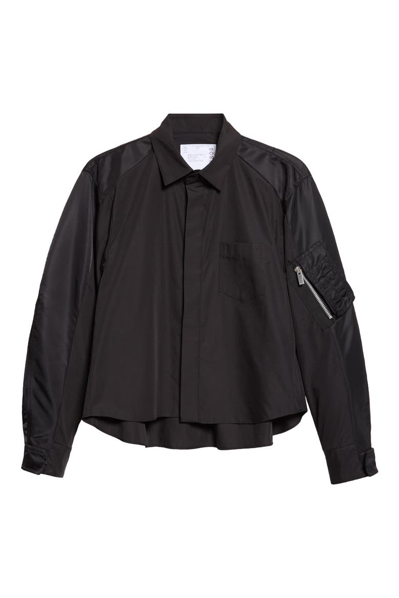 Mixed Media Button-Up Shirt (Nordstrom Exclusive), Alternate, color, BLACK