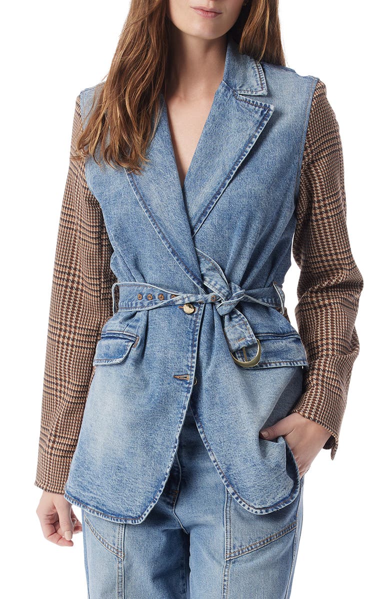 DO by Dee Ocleppo Everly Mixed Media Belted Blazer, Main, color, Lakeside Wash - Glen Plaid