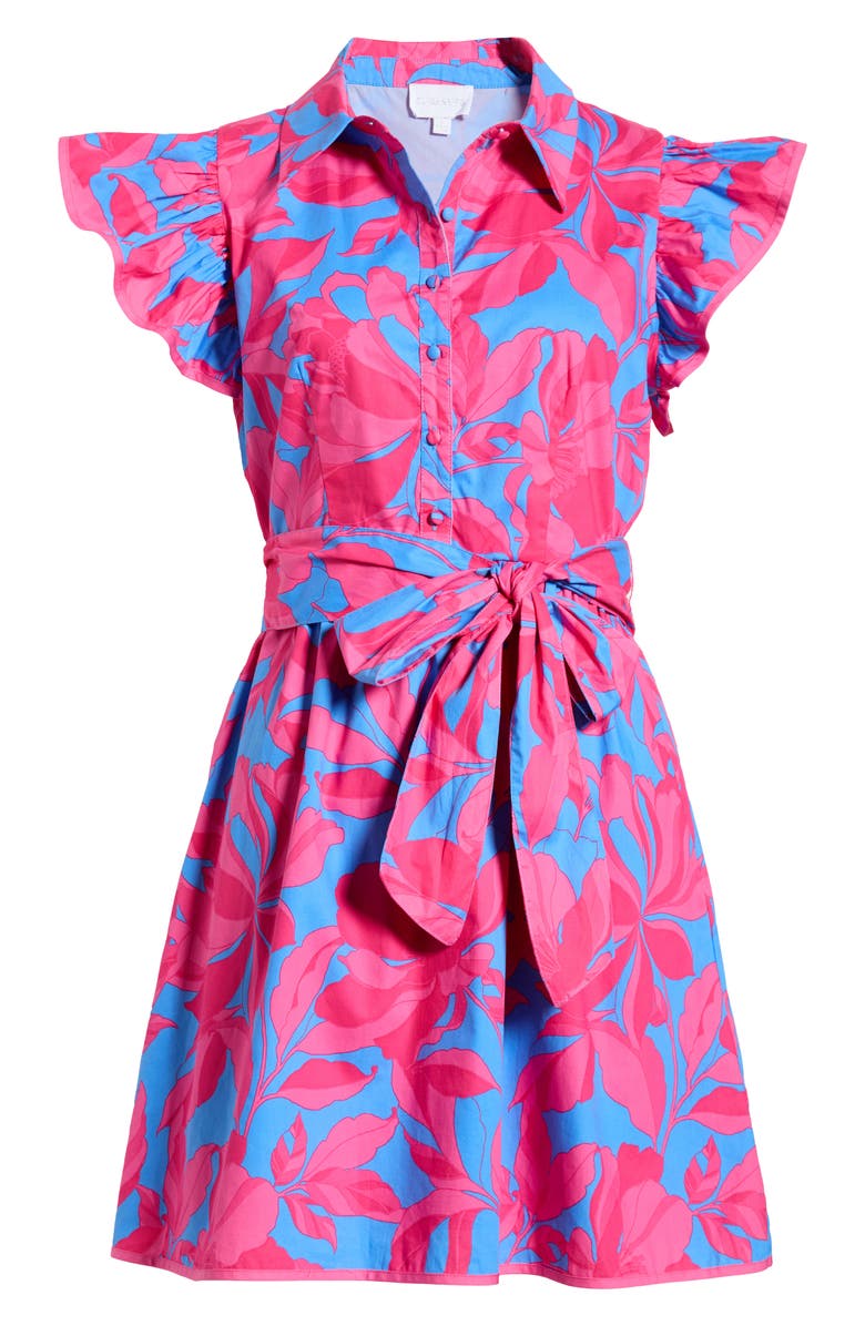 SUGARLIPS Maia Belted Ruffle Cotton Shirtdress, Alternate, color, Pink-Blue