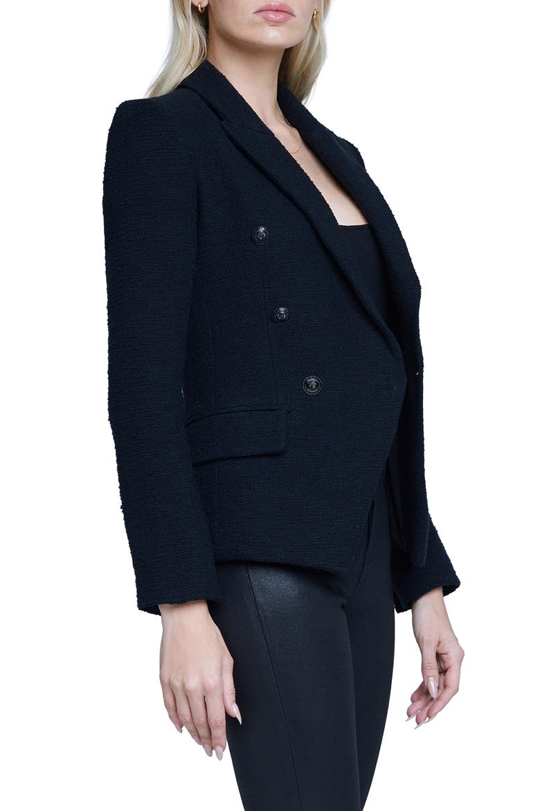 Kenzie Double Breasted Tweed Blazer, Alternate, color, BLACK BLACK